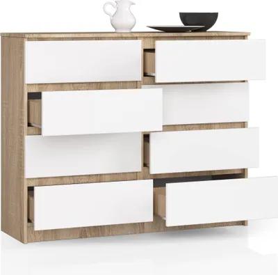 Immagine prodotto di BDW, cassettiera con 8 cassetti, 120x99x40 cm, molto spazio, rovere Sonoma - bianco