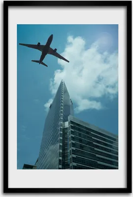 Produktbild von Bild - Bilderrahmen - 40 cm x 60 cm - MDF - Rahmen - Wandkunst - Flugzeug über der Stadt