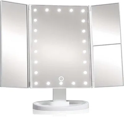 Image de Miroir de maquillage 2 x 3 x Miroir grossissant avec interrupteur tactile, éclairage LED naturel à intensité variable et pivotant à 180°