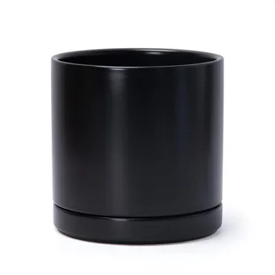 Image de Pot de fleurs en céramique avec trou de drainage et soucoupe, 20,5 cm, noir