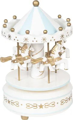 Image de Clayre & Eef Boîte à musique Ø 11x19 cm Blanc Bleu Plastique Petit cheval