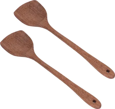 Obrázok produktu pre 2ks drevená špachtľa pre domácnosť na zavesenie s dlhou rukoväťou Plochá drevená špachtľa na miešanie a otáčanie (38,5 cm / 15,2 palca)
