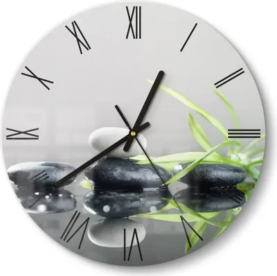 Produktbild von DEQORI Glasuhr Ø30 cm Römisch 'Naturstein Arrangement' Wanduhr Glas Uhr Design leise