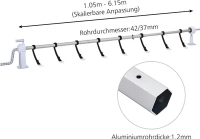 Obrázek produktu pro XMTECH Mobilní stahovací zařízení pro bazény Stahovací zařízení 1,05 - 6,15 m nastavitelné Stahovací systém pro solární plachty Krycí plachta pro bazény