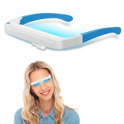 Produktbild von Lichttherapiebrille, blau-weiße UV-freie Lichttherapielampe,steigert die Energie, lindert Schlafprobleme und Jetlag,entspricht 10.000 Lux