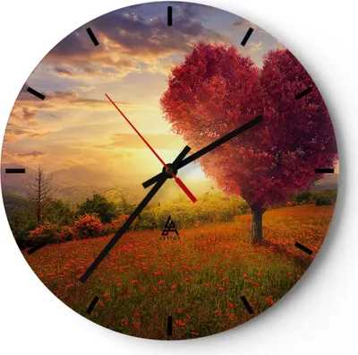 Produktbild von Wanduhr - Rund - Glasuhr - Baum Wiese Blume - 30x30cm - Schleichendes Uhrwerk - Lautlos - zum Aufhängen bereit - Dekoration Modern - Wanddekoration aus Glas - C3AR30x30-3790