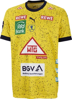 Produktbild von Puma RNL Rhein Neckar Löwen Kinder Home Heimtrikot Trikot Jersey T-Shirt 22/23 HBL gelb/blau 771696-02, Größe:110