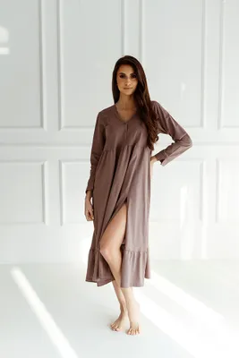 Produktbild von DOLCE SONNO Stillnachthemd - Umstandsnachthemd – Langes Nachthemd für Damen - 100% Baumwolle – Ina Taupe M