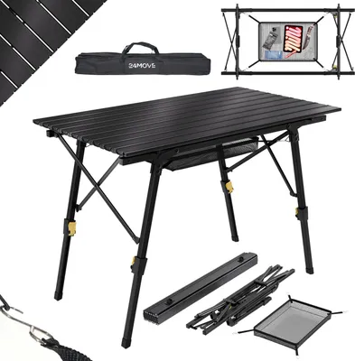 Produktbild von 24MOVE® Campingtisch Klapptisch mit Aluminiumrahmen, Tischplatte aufrollbar, Falttisch klappbar, höhenverstellbar, inkl. Tragetasche - bis 30 kg, Anthrazitgrau