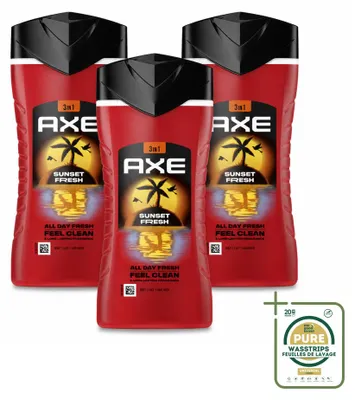 Produktbild von 3 x Axe 3-in-1 Duschgel Sunset Fresh Mango und Mandarine - 250 ml - Vorratspackung - 3 Stücke