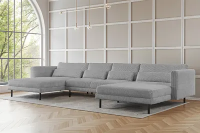 Produktbild von Wohnlandschaft U-Form Sofa AGADA in Stoff Poso Hellgrau