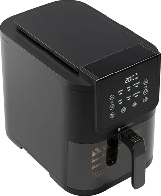 Produktbild von KitchenBrothers Heißluftfritteuse XL 5L mit Sichtfenster - Airfryer 1500W - 60°C bis 200°C - Kompakt & Leise - 6 Kochprogramme - Schwarz