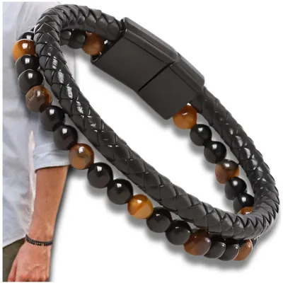Produktbild von EDIBAZZAR | Herren-Lederarmband mit Natursteinperlen