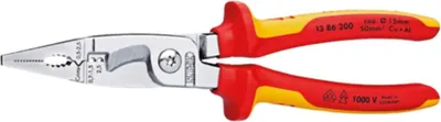Produktbild von Knipex 139-6200 VDE-Installationszange mit Öffnungsfeder Kopf chrom, rot/gelb/silber
