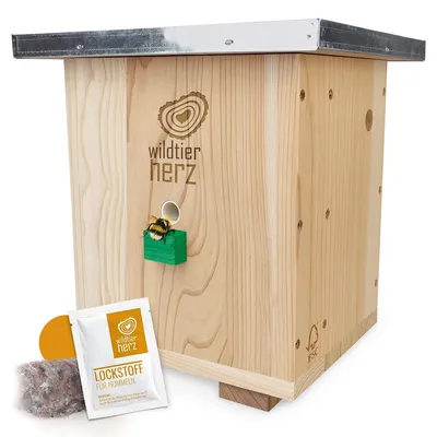 Obrázek produktu pro wildtier herz I Velký čmeláčí domeček nature, šroubované masivní dřevo, sada - včetně atraktantu + hnízdního materiálu, čmeláčí hotel, hmyzí hotel, čmeláčí budka, čmeláci, včelí domeček, čmeláčí hnízdo, čmeláčí budka N