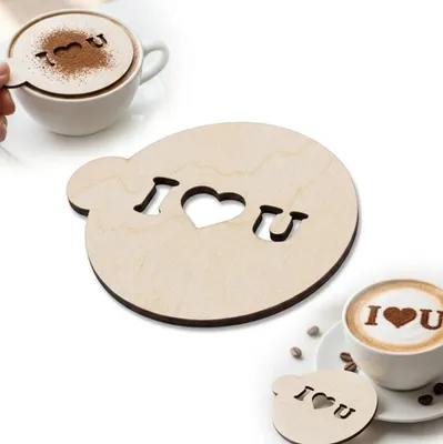 Produktbild von Schablone für die Dekoration von Kaffee „I LOVE Y“ mit Herz – Latte Art für Cappuccino, 10 cm