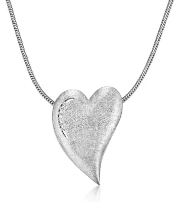 Produktbild von MATERIA Herz Ketten Anhänger Silber 925 gebürstet mit Zirkonia 25x18 wahlweise mit Kette rhodiniert inkl. Etui KA-153