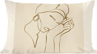 Produktbild von MuchoWow® Zierkissen Sofakissen Wohnzimmer Dekokissen 60x40 cm Frau - Linienkunst - Zitate - Text - Kopfkissen - Polster mit Foto