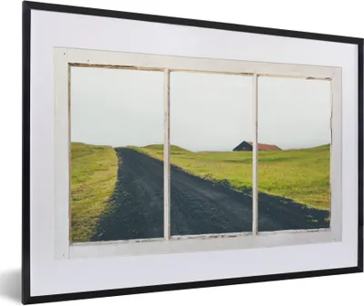 Produktbild von MuchoWow® MuchoWow® Gerahmtes Poster Aussicht - Straße - Gras 60x40 cm - Poster mit zchwarzem Bilderrahmen - Schlafzimmer - Plakat in Rahmen - Drucken