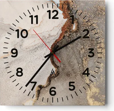 Produktbild von Wanduhr - Quadrat - Glasuhr - Stein Sand Abstraktion - 40x40cm - Schleichendes Uhrwerk - Lautlos - zum Aufhängen bereit - Dekoration Modern - Wanddekoration aus Glas - C4AC40x40-4778