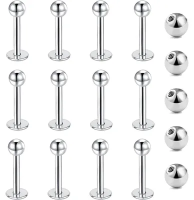 Produktbild von Lippenpiercing Stecker 12er Set 1,2mm Chirurgenstahl Labret Helix Tragus Stud 8mm Kugel 3mm