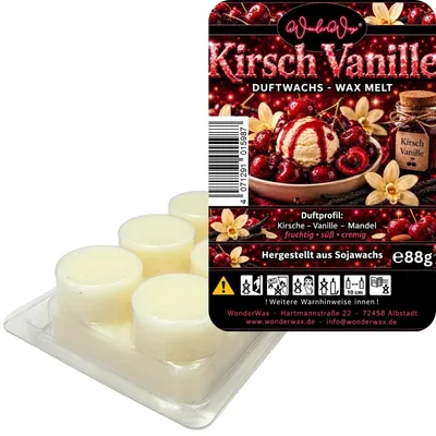 Produktbild von WonderWax Duftwachs Wax Melts für Duftlampe, 6 Kreise Duftmelt Wachsmelt Sojawachs Duftwachs Würfel für Raumdüfte, Wachs Duftöl Winter Indoor Schmelzen für Aromalampe Kirsch Vanille