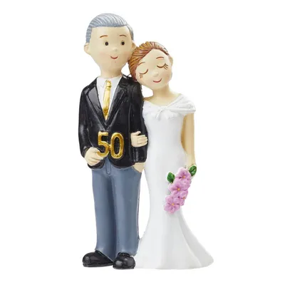 Produktbild von Hobbyfun Goldpaar 50Jahre Brautpaar Tortenfigur 8,5 cm Hochzeitsdeko Tischdeko