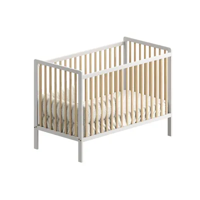 Produktbild von 2in1 Babybett mit Matratze 120x60cm, Skandinavisches Design, 3 ausziehbare Sprossen, 3-stufige Verstellung , mit RausfallsKiefernholz inkl. Lattenros