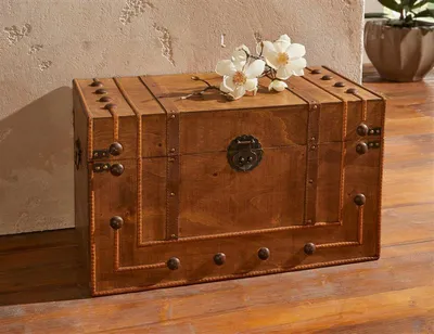 Image de Coffre en bois de style colonial, brun, 62x34x36 cm, coffre de rangement