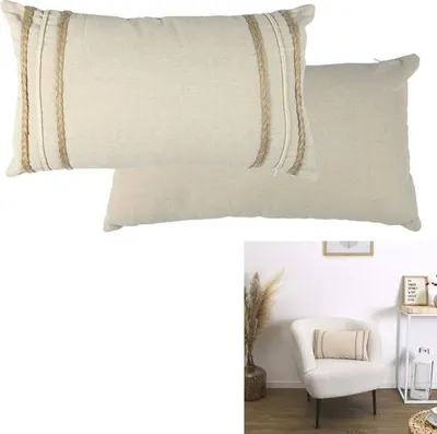 Produktbild von Beiges und weißes geflochtenes Kissen 30 x 50 cm m8 – Home Deco Factory