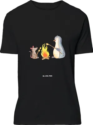 Produktbild von Mr. & Mrs. Panda Tshirt Pinguin Lagerfeuer - Schwarz - Geschenk, Oversize T-Shirt, Job, Marshmallows, Arbeit, Shirt, Maus, Lustiges