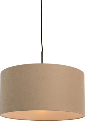 Produktbild von QAZQA - Modern Ländliche Hängelampe I Pendellampe I Pendelleuchte schwarz mit beigem Schirm 50 cm - Combi 1 I Wohnzimmer I Schlafzimmer - Textil Rund - LED geeignet E27