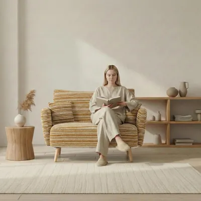 Produktbild von LVHOM XXL Sessel aus Bouclé-Stoff mit Seitentasche, Loveseat mit Kissen, Polstersessel Relaxsessel 121x87x81,5 cm, Belastbarkeit 250kg, Gelb