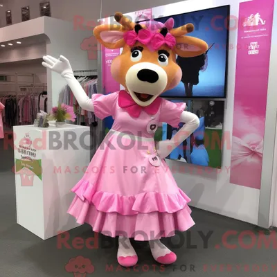 Produktbild von Maskottchenkostüm REDBROKOLY Kuh aus rosa Jersey mit A-Linien-Rock und Stirnbändern