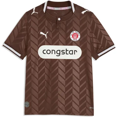 Produktbild von FC St. Pauli Kinder Heimtrikot 26/27 Puma, Offizieller Fanartikel, Braunes Trikot mit Allover-Print, 100% Recyceltes Polyester