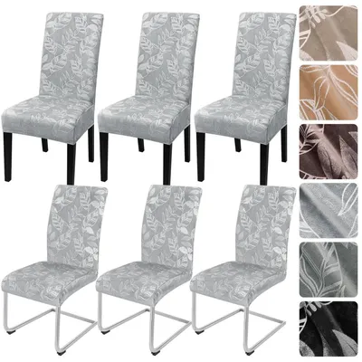 Image de Housses de siège en velours, lot de 6, couleur gris clair, pour fauteuils à dossier et fauteuils pivotants