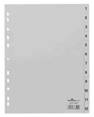 Produktbild von 25x Durable 6512 10 Zahlenregister - PP, 1 - 12, grau, A4, 12 Blatt