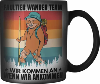 Produktbild von Trendation - Faultier Farbwechsel Zauber-Tasse Geschenk Faultier Wander Team Gessch Wander Geschenke (Schwarz)