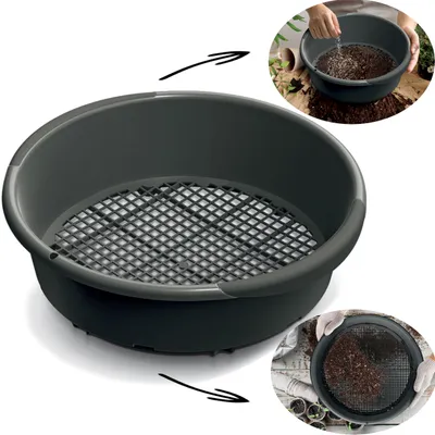Obrázek produktu pro Zahradní síto z plastu velikost otvoru síta 10 mm (ŠxV) 37cm x 10,4cm Antracit obdélníkové ruční nastavení vložky síta pro písek a kompost