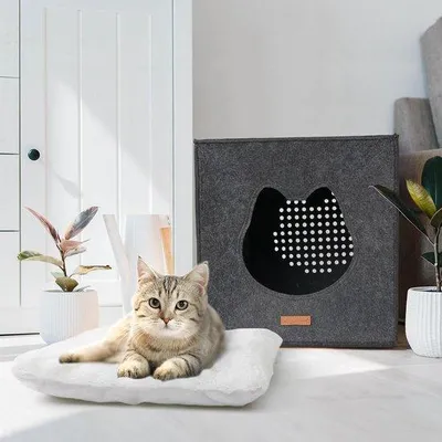Produktbild von Famanu Katzenhaus Warmes Plüsch Katzeniglo - Waschbares Hunde- und Katzenbett