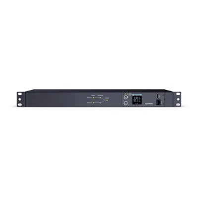 Produktbild von CyberPower PDU24005, Rackmount 1U, ATS PDU, Metered, ATS Eingang (2)230V/16A IEC-320 C20, Ausgang IEC-320 C19 (2) + IEC-320 C13 (8), Messgerät, 1U, Einphasig, Horizontal, Stahl, Schwarz