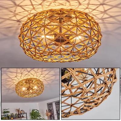 Produktbild von Messerotti moderne Deckenlampe aus Holz/Rattan/Metall in Natur/Schwarz