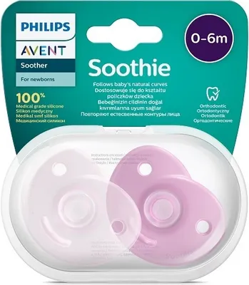 Produktbild von Philips AVENT Soothie SCF099/22 Schnuller, Ultraweicher Schnuller, Kieferorthopädisch, Silikon, Mädchen, Spülmaschinenbeständig, 2 Stück(e)