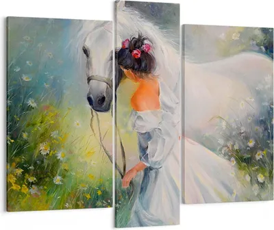 Produktbild von Bild auf Leinwand - Leinwandbild - Frau Wiese Pferd - 95x80cm - Wand Bild - Wanddeko - Wandbilder - Leinwanddruck - Bilder - Kunstdruck - Wanddekoration - Leinwand bilder - Wandkunst - CB95x80-3470
