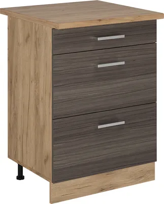 Produktbild von Küchenunterschrank Vicco R-Line Edelgrau 60 cm mit Schubladen, AP Eiche, Model 53384
