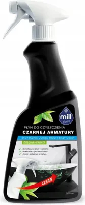 A black spray bottle of cleaning product with a label showing a sink and faucet.