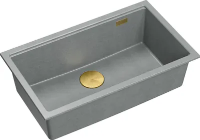 Obrázok produktu pre Kuchynský drez QUADRON s 1 misou | Rozmery: 70 x 37 x 23,5 cm | LOGAN 110 | Kuchynský drez GraniteQ granitový drez so sifónom | Sivá + zlatá PVD
