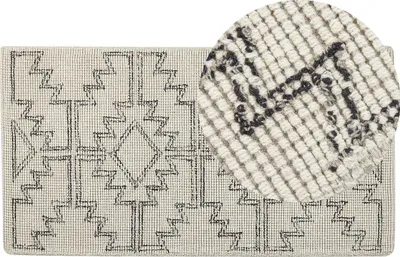 Obrázok produktu pre BELIANI Koberec béžový a čierny vlnený 80 x 150 cm s geometrickým vzorom ručne všívaný boho dizajn obývacia izba spálňa