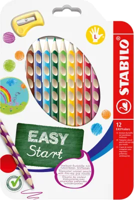 Obrázok produktu pre Ergonomická farebná ceruzka pre ľavákov - STABILO EASYcolors - balenie 12 ks s orezávačom - 12 rôznych farieb
