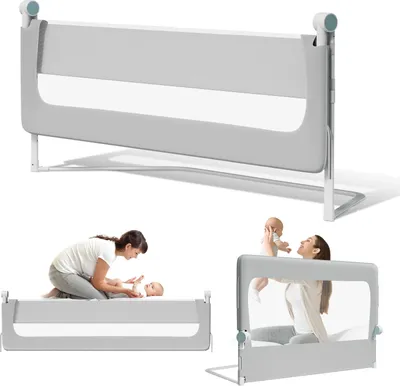 Produktbild von Aopunly 180cm klappbares Bettgitter, 180 Grad drehbares Bettschutzgitter für Kleinkinder, höhenverstellbar, luftiges Netz, für Kinderbett, grau